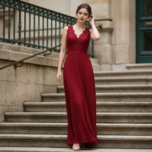 Elegant Red Lace Maxi Dress